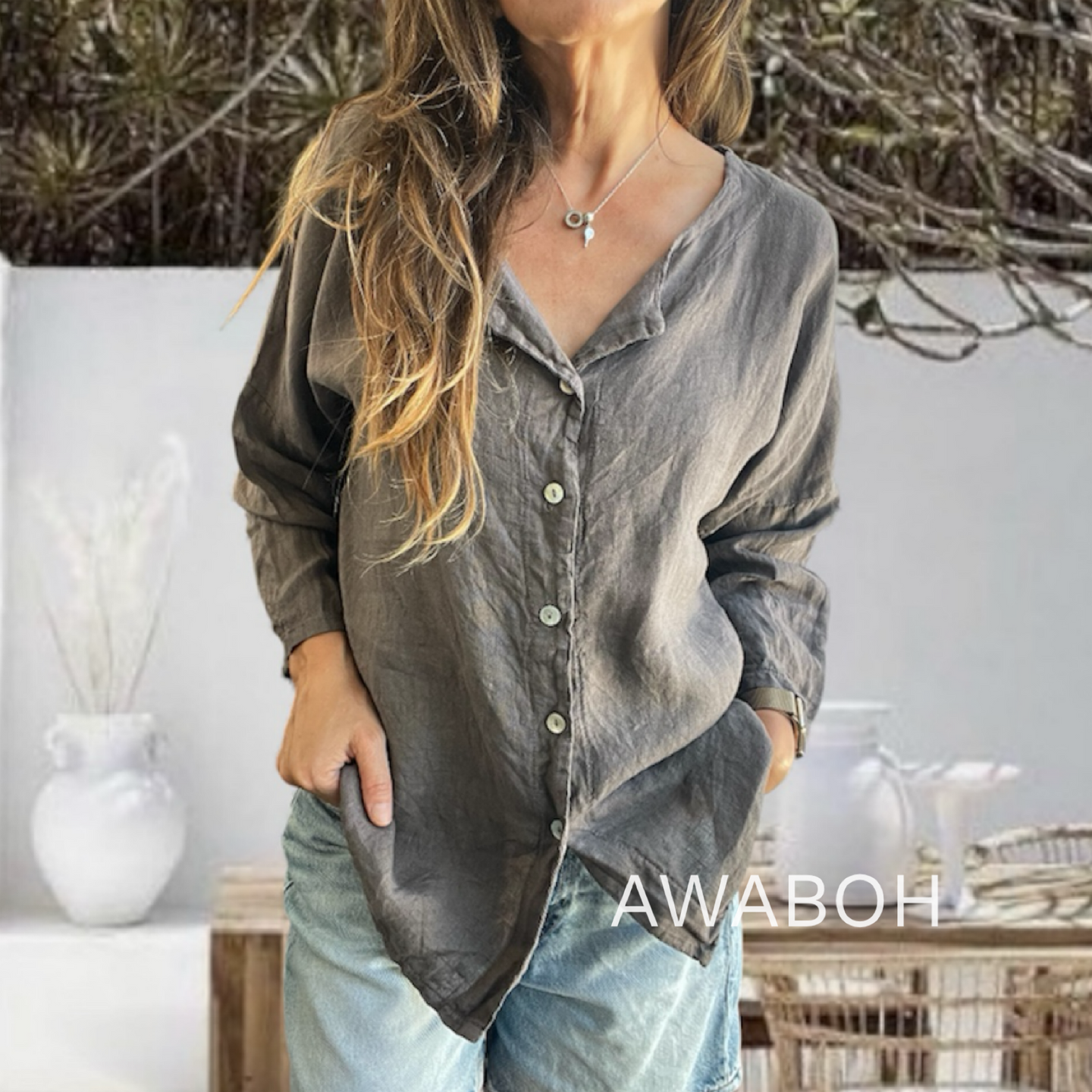 Blusa Lino Malú Taupe