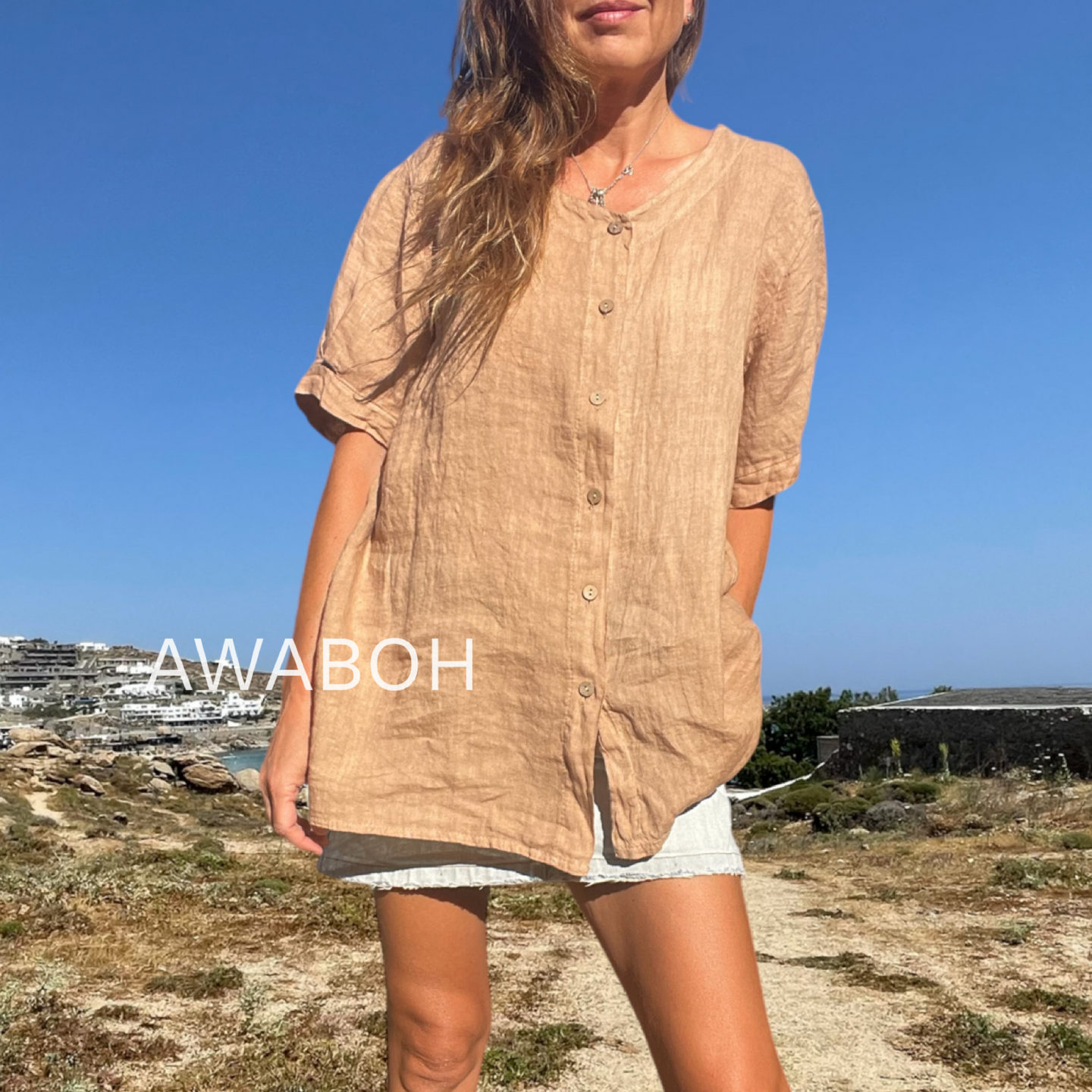 Polera Lino Carmen Camel