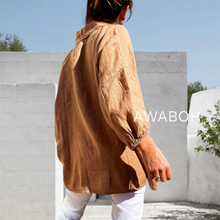 Cargar imagen en el visor de la galería, Blusón Lino Egeo Camel
