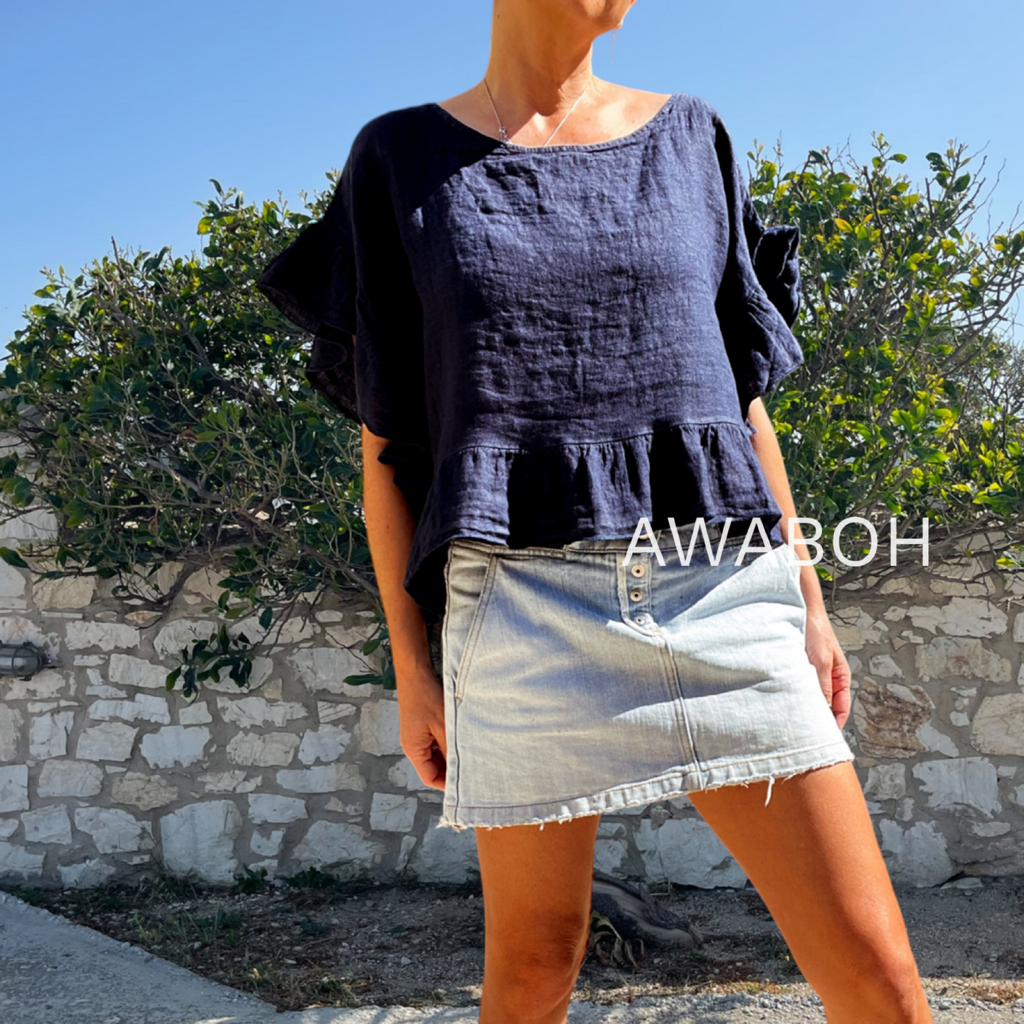 Polera Lino Vale Azul