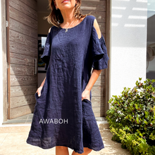 Cargar imagen en el visor de la galería, Vestido Lino Rita Azul
