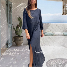 Cargar imagen en el visor de la galería, Vestido Lino Atenea Azul
